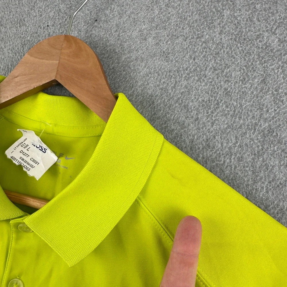 Nike Polo Shirt Mens Large Tour Performance Lime Green Dri-Fit Short Sleeve